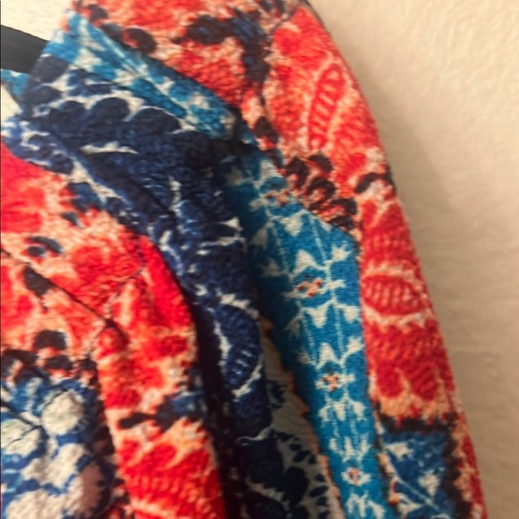 Vibrant Blue and Red 3/4 Sleeve Smocked Tunic off shoulder - Picture 9 of 9